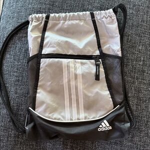 Adidas Black and Silver Drawstring Backpack